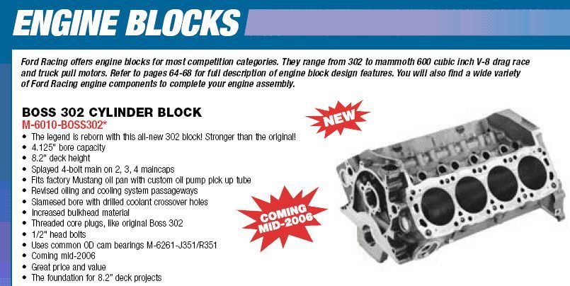 Boss 302 Block for mid 2006